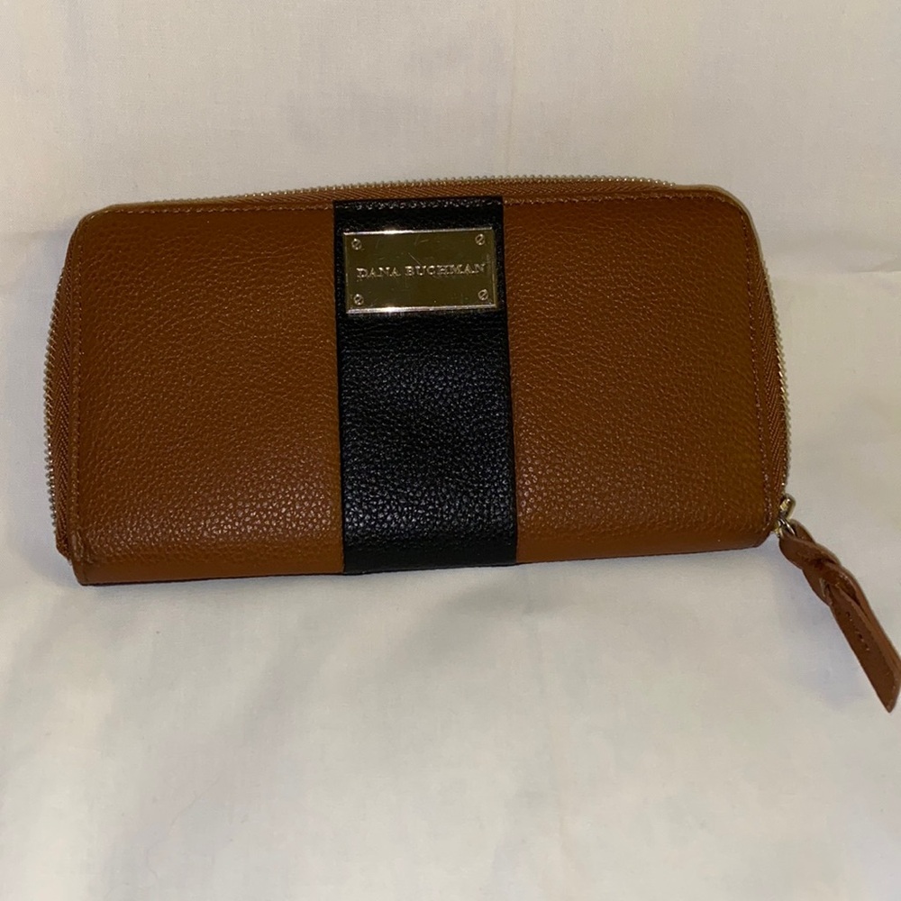 Dana Buchman Brown and Black Zip-Around Leather Wallet